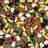 Halloween Streusel 120g - Essbare Zuckerstreusel Deko mit Totenköpfen, Fledermäusen, Geistern & Streuseln in Orange, Lila, Schwarz, Grün - Für Kekse, Cupcakes, Torten - Backdekoration Partyzubehör