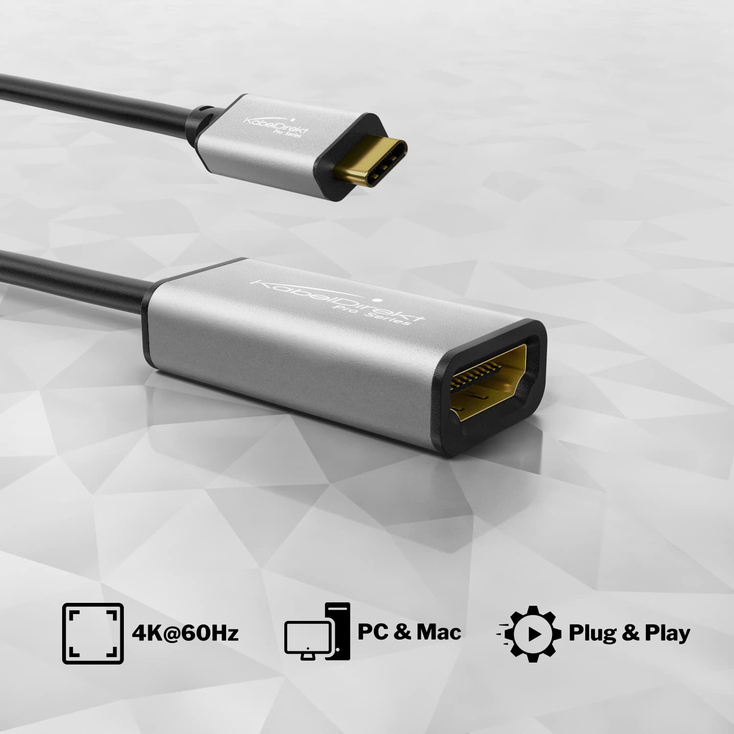 Adaptateur USB-C Vers HDMI KabelDirekt - 4K/60Hz, 15 Cm, Pour MacBook, Chromebook Et Plus