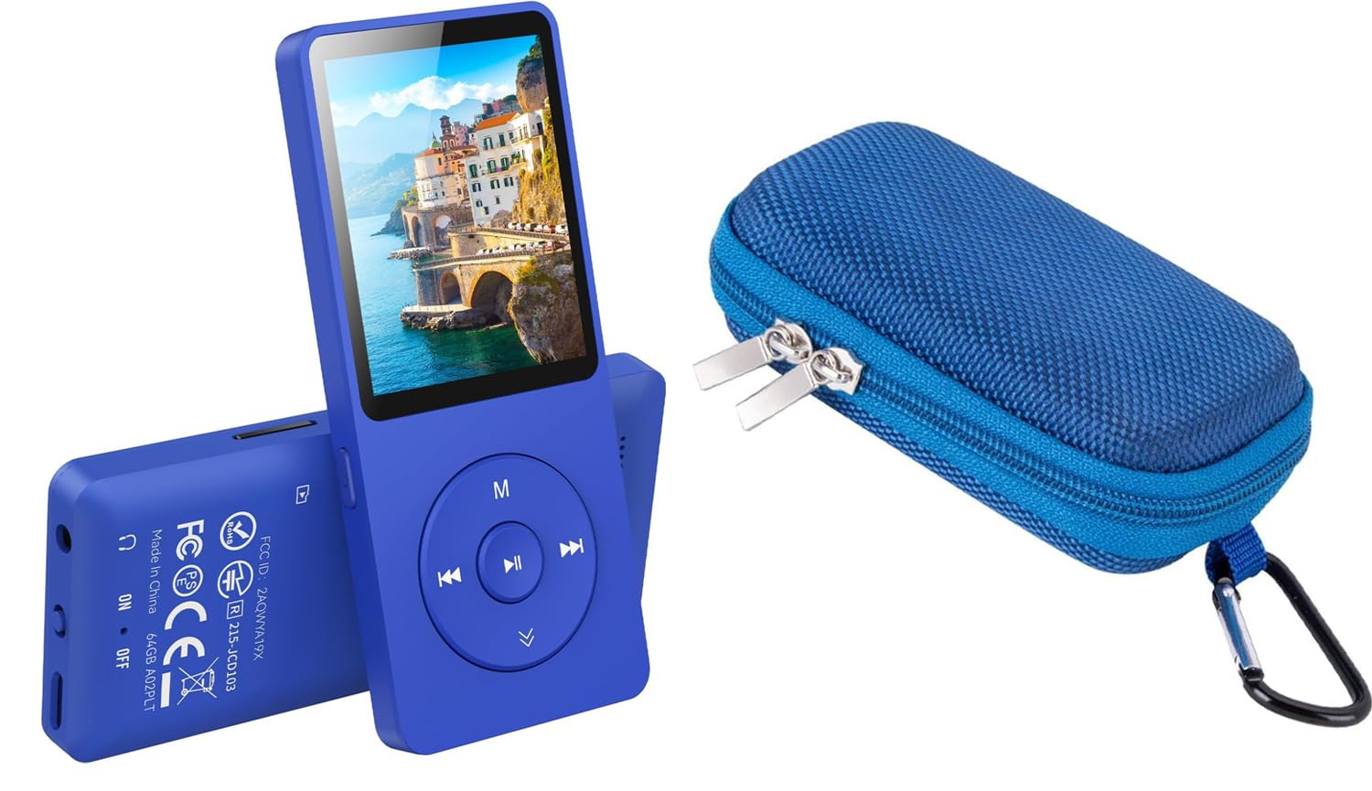 64GB Reproductor MP3 Bluetooth 5.3 con Caja, AGPTEK MP3 Player, Reproductor MP3 Deportivo Portátil, 1.8" Pantalla de 70H de Reproducción, MP3 de Niños Radio FM, Azul