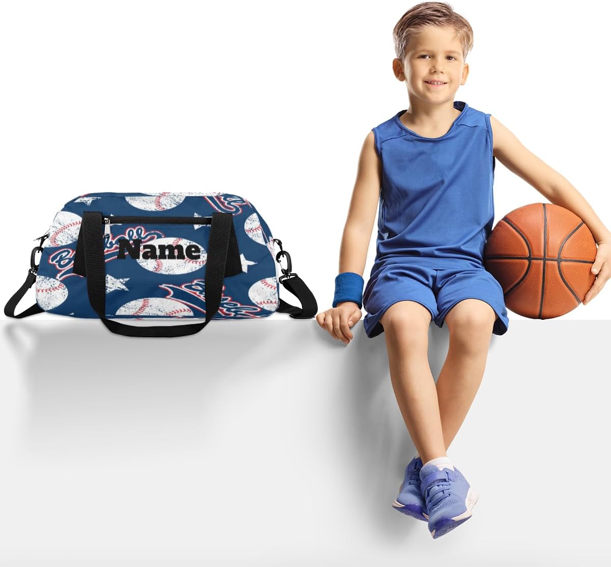 Baseball Pattern Custom Name Kids Duffel Bags Personalized Customized Gifts Sports Gym Bag Girls Dance Bag Overnight Weekender Sleepover Carry On Travel Tote Bag for Boys Girls