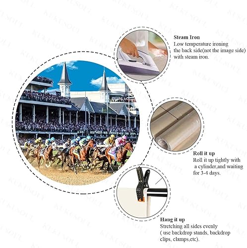 Miniatura 5 de Fondo de carreras de caballos de 8 x 8 pies, pista de caballos Kentucky Derby, telón de fondo para fotografía de fiesta de cumpleaños, decoración de