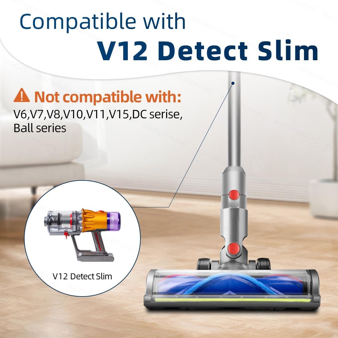 Bürste für Dyson V12 Detect Slim V10 Digital Slim Staubsauger, Zubehör Bodenbürste mit LED-Leuchten, Ersatzteile Ersatzbürste mit Direktantrieb, Aufsatz mit Schnellspanner für Hartboden und Teppiche