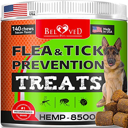 Beloved Pets Flea and Tick Control Treats for Dogs with - Flea Prevention Soft Chews - Natural Tick Repellent with Hemp- Made in USA - 140 Ct Bacon Flavor