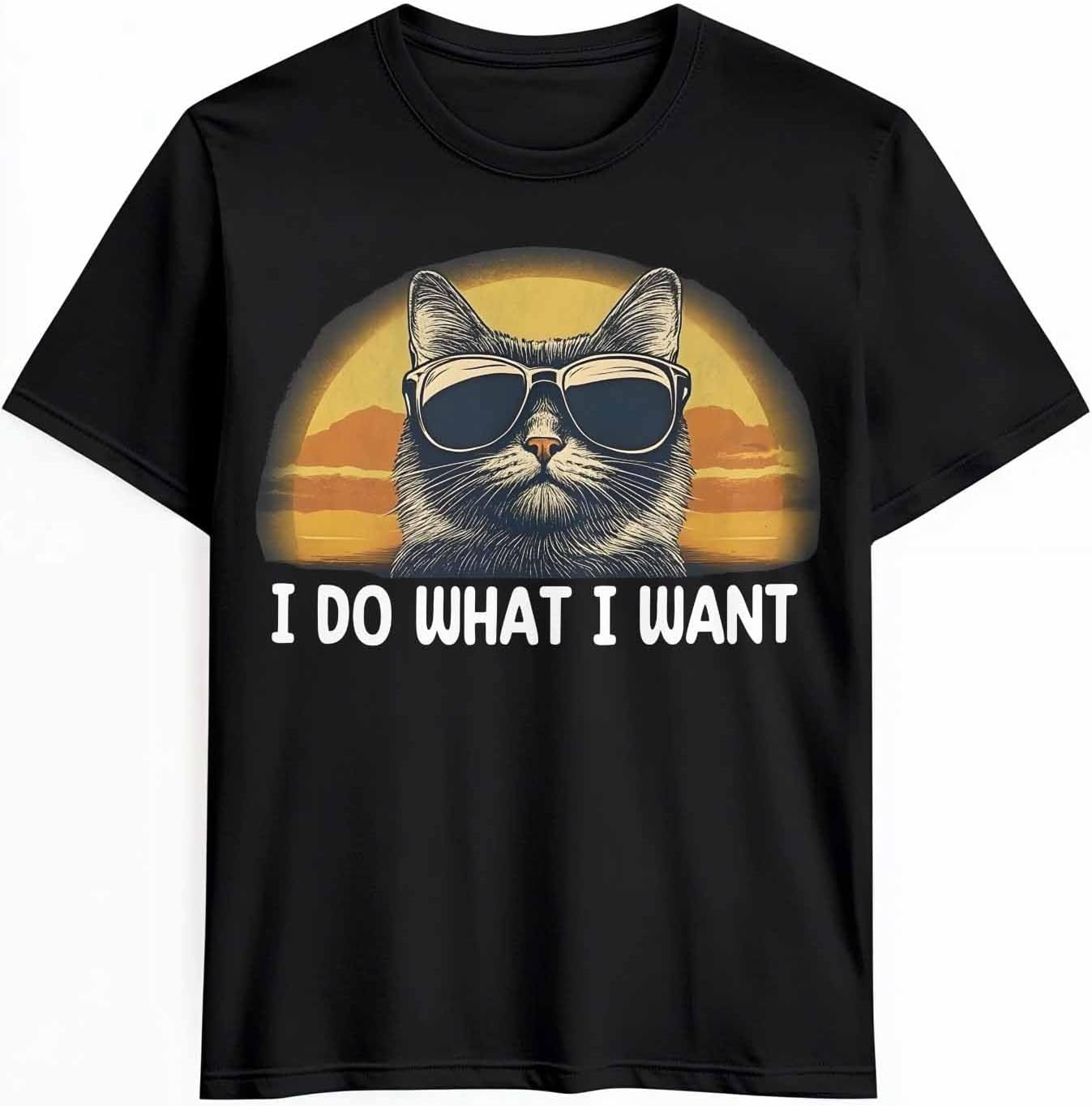 T Shirts for Men Graphic Tees Men Sunglasses Cat Crew Neck Mens Shirts Short Sleeve Art Casual T-Shirt