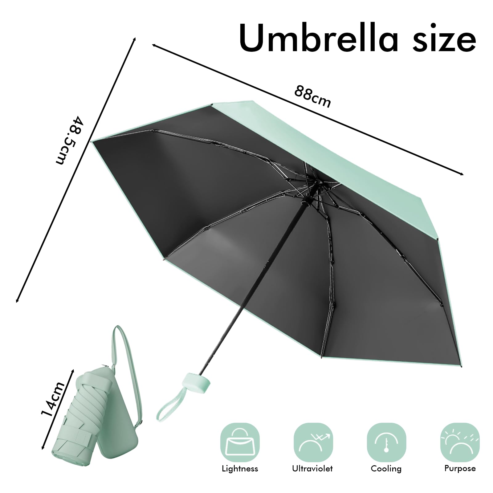 Parasol, mini parasol, parasol kieszonkowy, kompaktowy parasol, mini składany parasol podróżny, parasol UV, z uchwytem na karty, z linką