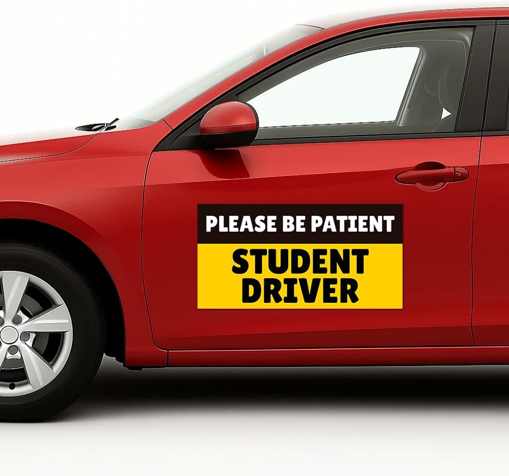 Be Patient Student Driver Car Magnet Sign by DC | Flexible Car Magnetic Sheets with Adhesive Backing | 12"x24" Bumper Magnet Sticker for Vehicles, Trucks & Business Advertising Signs | Made in USA