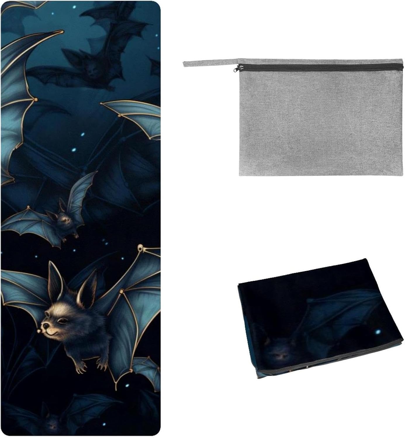 Yoga Towel, Bat Pattern Non Slip Sweat Absorbent Hot Yoga Mat Towel for Hot Yoga, Pilates and Fitness - 72.8" x 26.8"