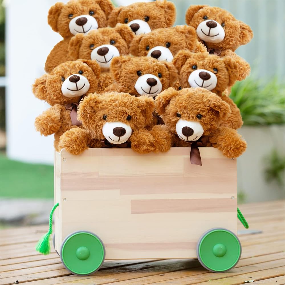 Yeqivo Orsi di peluche Animali imbalsamati Giocattoli di peluche Regalo per Bambino Fidanzata 13.5 Pollici per Natale San Valentino Compleanno Matrimonio Festa (Marrone,10Pcs)