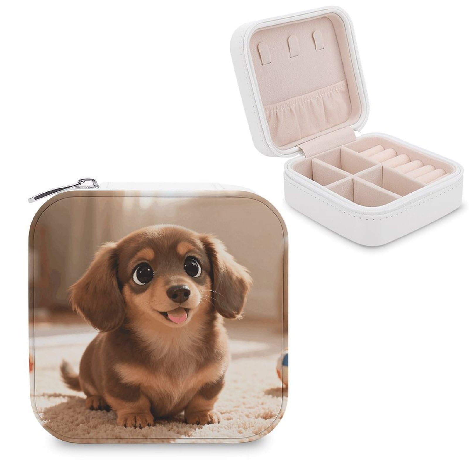 LZQPOEAS Cute Colored Coffee Dachshund Jewelry Box, PU Patterned Storage Case, Portable Travel Jewelry Organizer Box for Storing Rings, Pendants, Earrings, Necklaces, And Women's Specialized