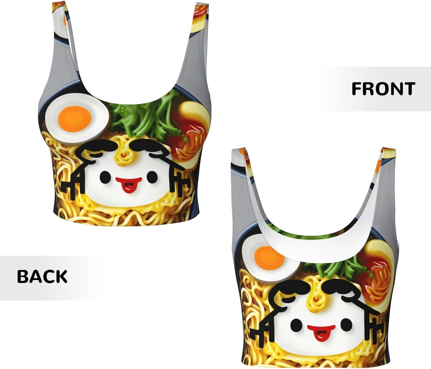 Egg Cup Noodle Ramen Print Women's Sports Bra Tank Tops,Longline Sports Bras for Yoga,Workout and Running