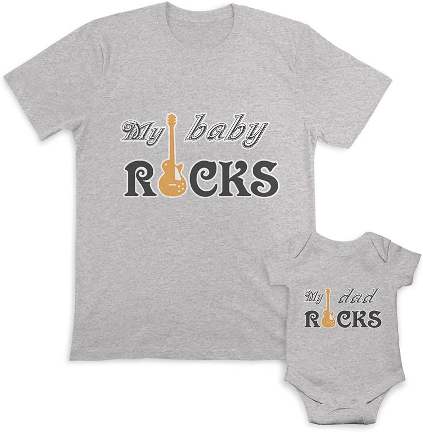 Father's Day Dad and Baby Matching Outfits Clothes My Baby Rocks Guitar Music - My Dad Rocks