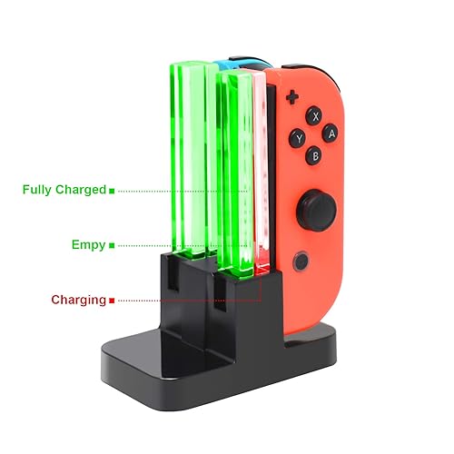Vista 4 de FastSnail Charging Dock and 4 Pack Switch Grips Kit for Nintendo Switch Joy Con & OLED Model, Charger Stand Station with Charging Cable