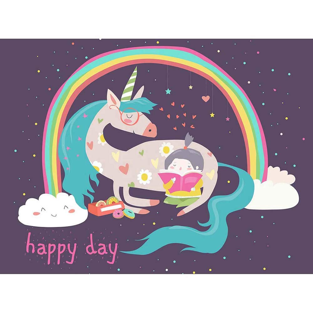 Wee Blue Coo Unicorn Rainbow Reading Child Art Print Poster Wall Decor 12X16 Inch