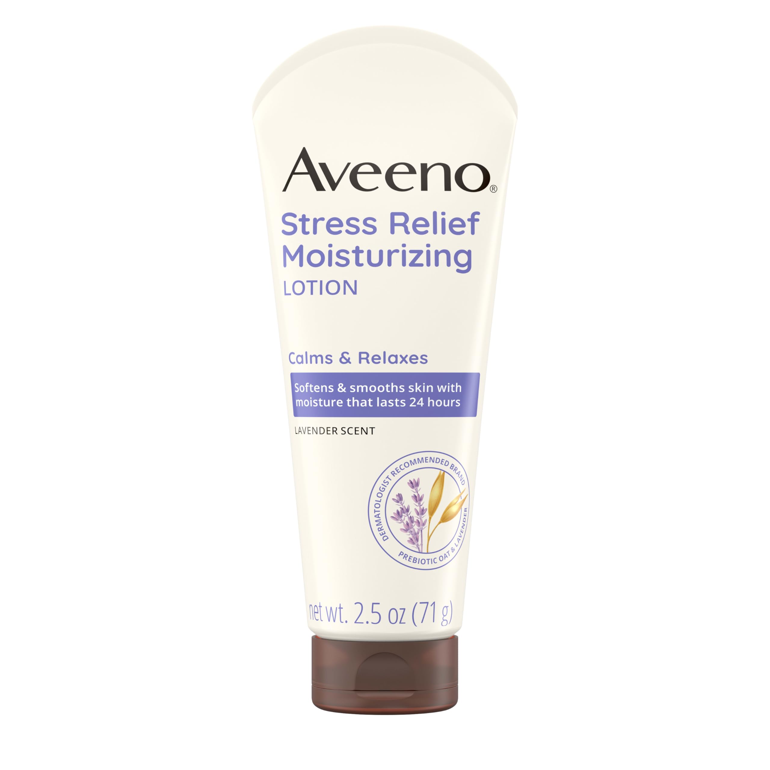 AveenoStress Relief Moisturizing Body Lotion with Lavender Scent & Prebiotic Oat to Calm & Relax, Non-Greasy, TSA-Approved Travel Size, 2.5 fl. oz, 12 Pack
