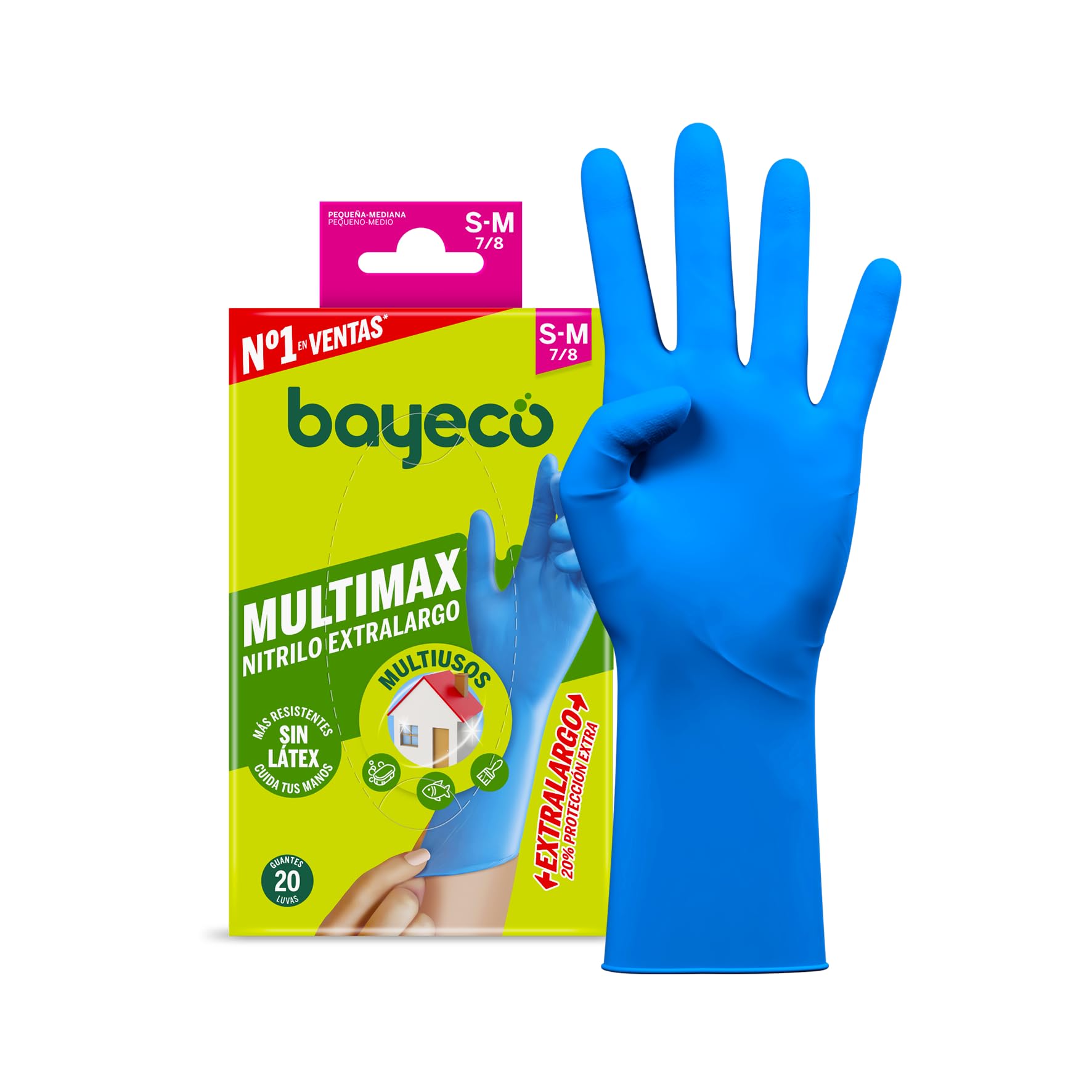 Extra Long Blue Nitrile Gloves Pack of 20 Disposable Gloves Ambidextrous Size S/M