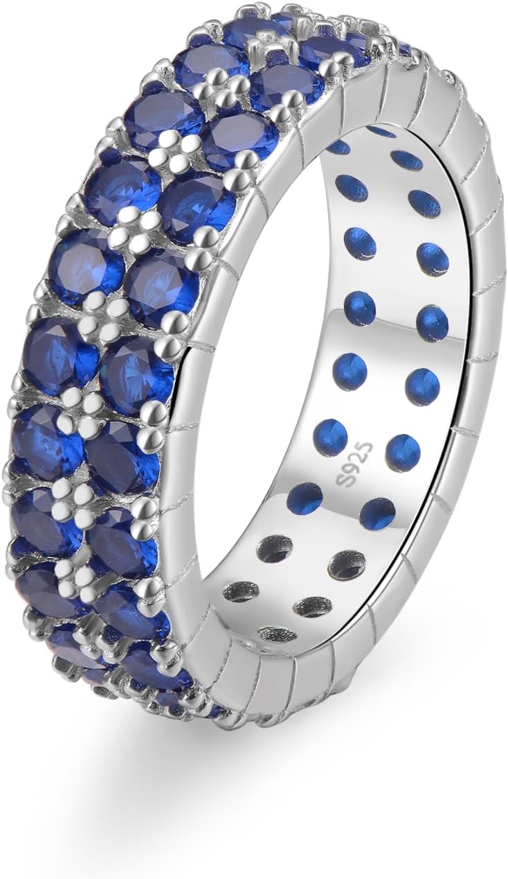 Cranmaida Sterling Silver Birthstone Stackable Ring Eternity Bands for Women | 6mm Stackable Rings Cocktail Jewelry for Women Wife Her