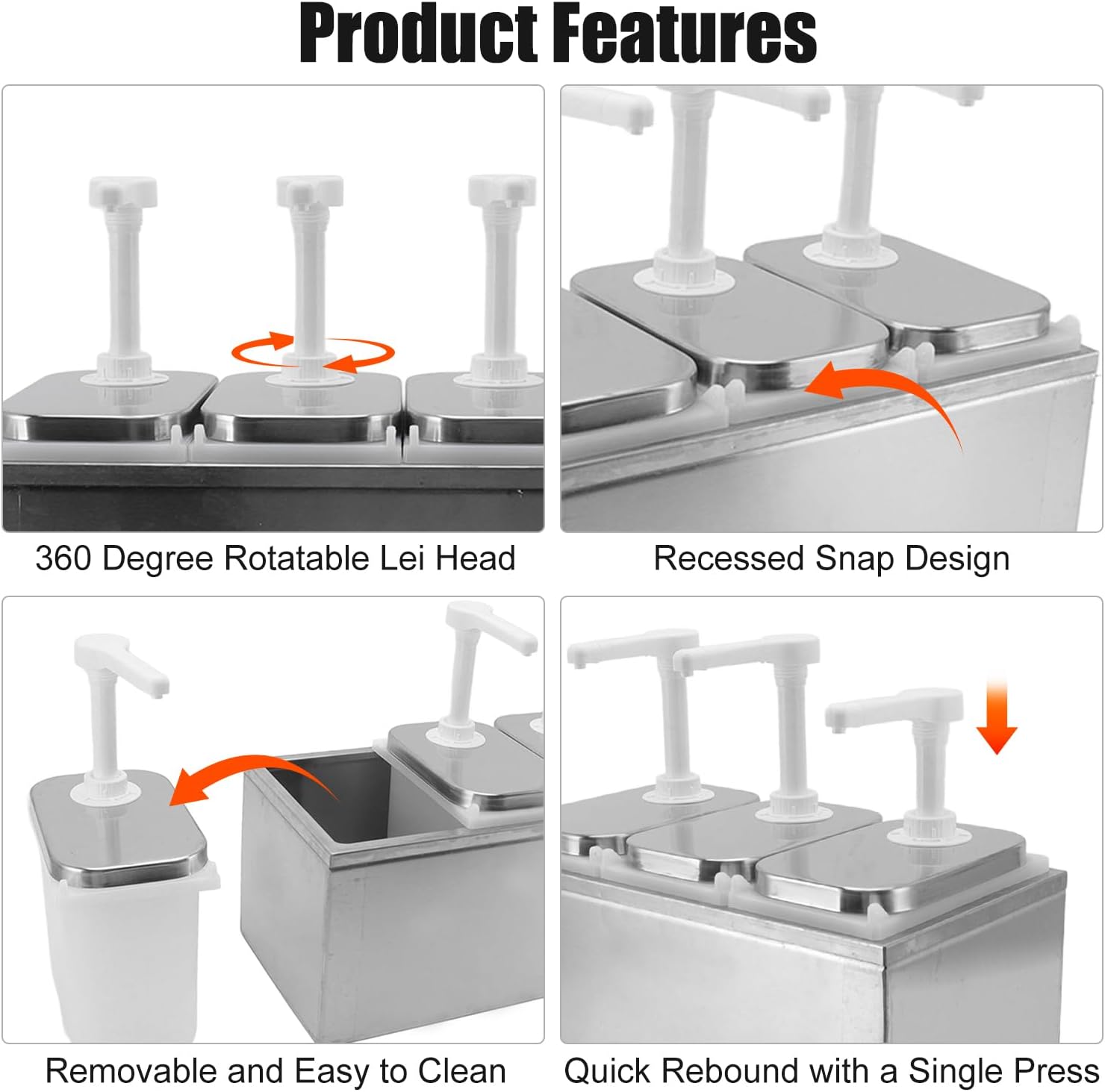 Sauce Dispenser Pump 6L/1.58Gallon Triple - Condiment Pump Station Stainless Steel Kitchen Dispenser for Ketchup Mustard Honey Jam Salad Dressing Commercial Use(Triple, 6L)