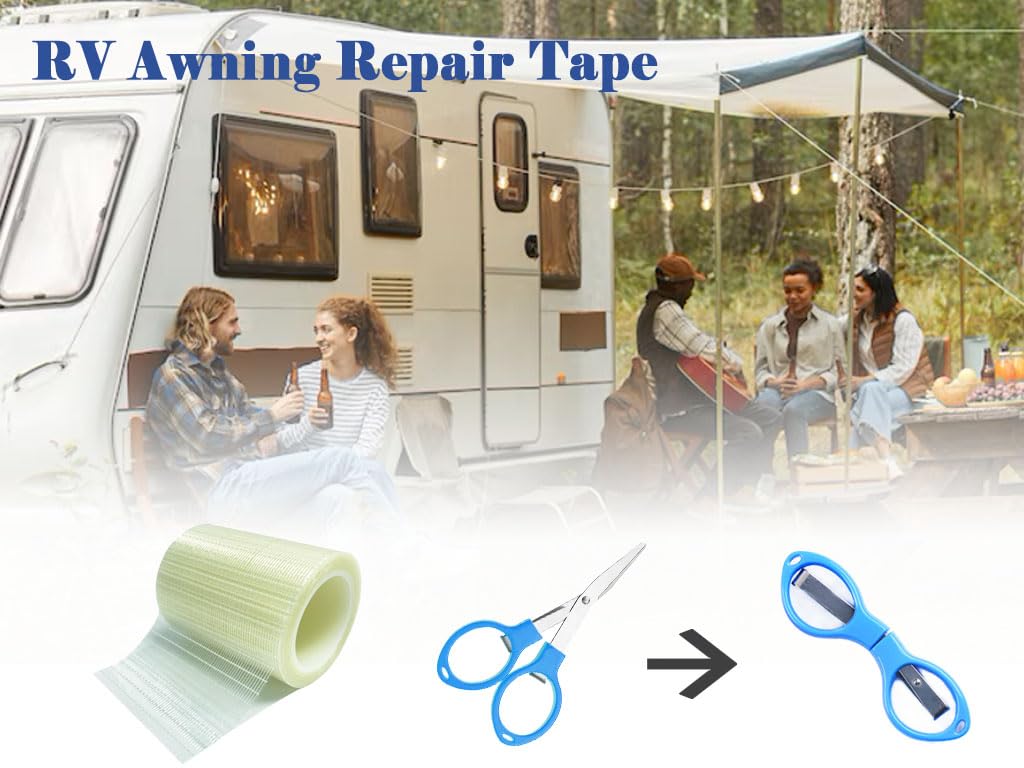 Anlising Nastro Adesivo Rinforzato in Fibra di Vetro, 8CMx10M Nastro di Riparazione per Teloni, Nastro per Riparazione Tenda, Inviare Forbici Pieghevoli, Nastro Riparazione Tende, per Vela, Camper