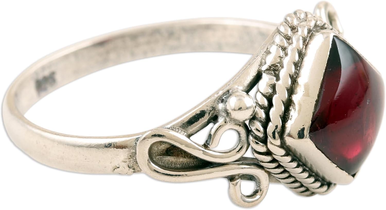 NOVICA Artisan Handmade Garnet Cocktail Ring .925 Sterling Silver India Birthstone Gemstone 'Fly a Kite' - Image 3