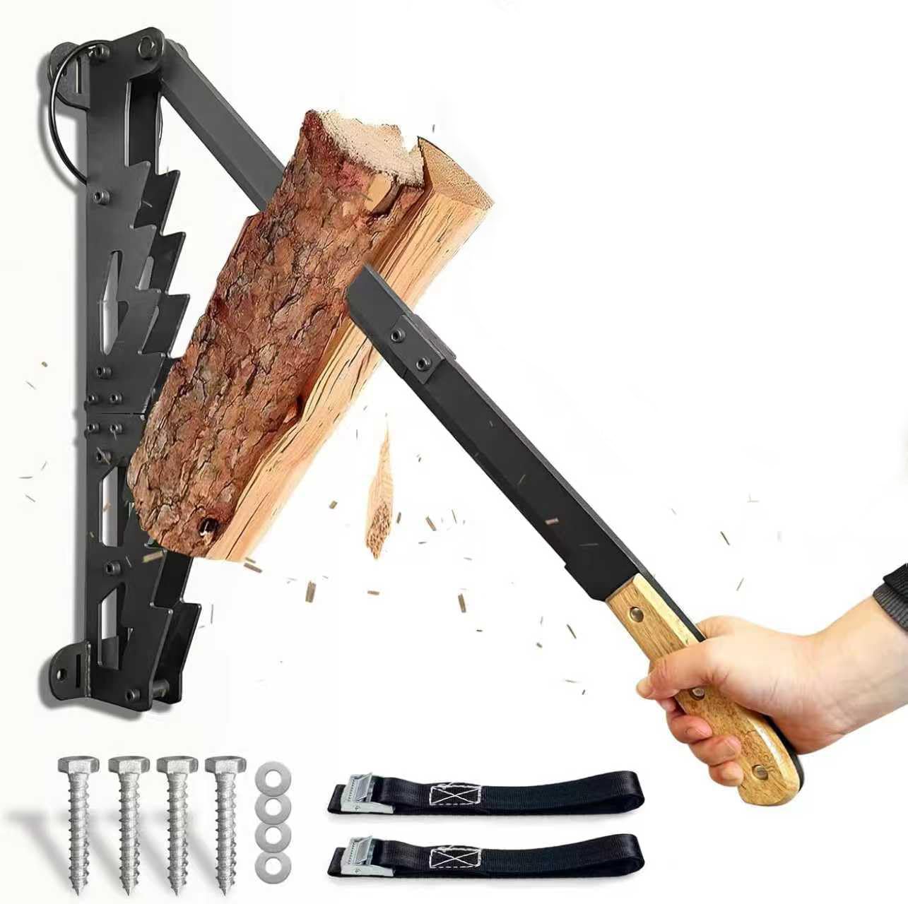 3-in-1 Wall Mounted Kindling Splitter for Wood Portable Metal Manual Fire Wood Kindling Splitter Hand Sturdy Firewood Cutter Heavy Duty Firewood Log Splitter Crackers Wedge for Indoor or Outdoor