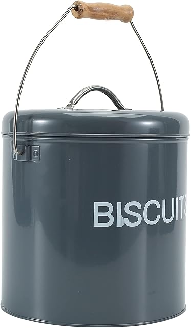 Home Basics Biscuits Tin Canister,Retro Style Airtight Metal Biscuit Tin with Handle, Cookies Storage Tin or Candy Box Gray