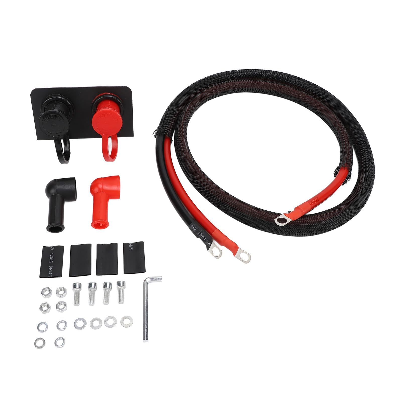 POENVFPO Terminales de BateríA Remota, Poste de BateríA de Latón de 3 Pernos de 8 Pulgadas con Cubierta, Kit de Poste de Carga de 250 A, Cable de Calibre 4 de 59 Pulgadas, Montaje en Panel para