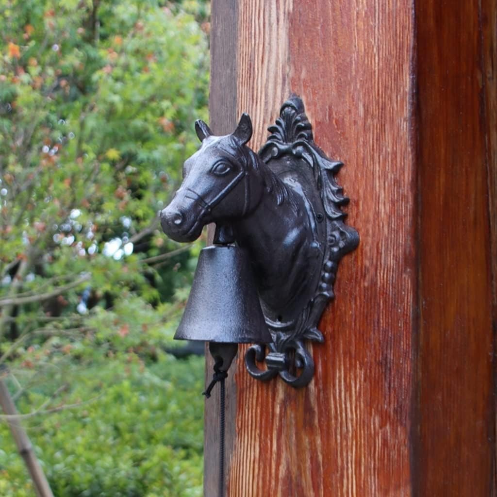 Cast Iron Doorbell Horse Head Decoration, Traditional Style Doorbell, Hand Crank Door Front Bell, Garden Home Wall Decoration