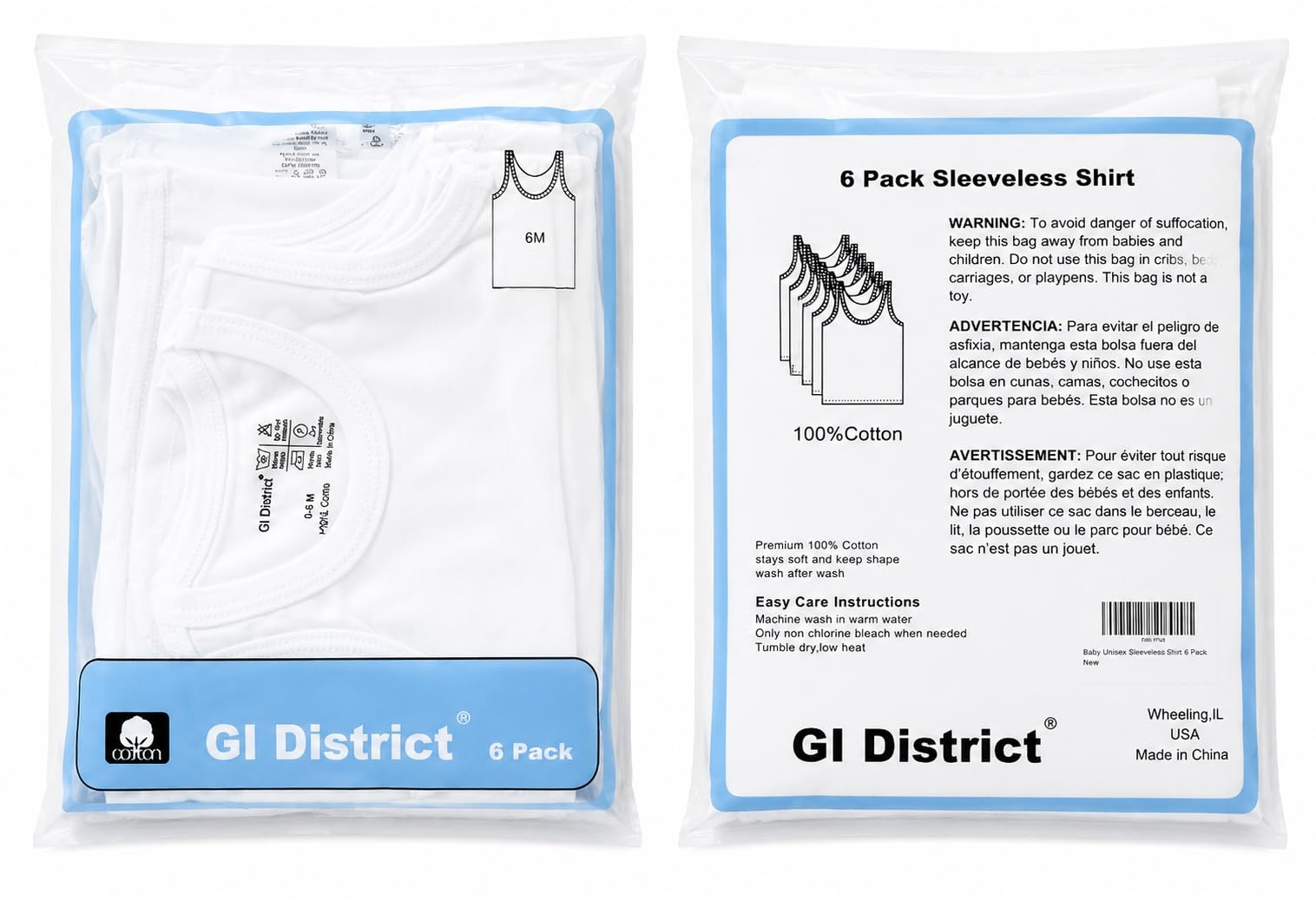 Paquete de 6 camisetas sin mangas para bebé, 100% algodón, camisetas de manga corta para niños de 0 a 24 meses, niñas, unisex