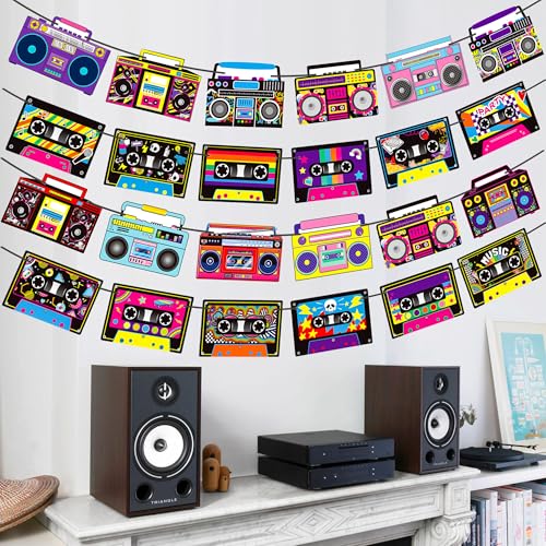 Image of Cassette Tape Party Banners Boom Box Party Decorations 4PCS Radio Boombox Cutout Banners 1980s Cassette Tape Party Decorations for 80's 90's Hip Hop Music Birthday Party Supplies
