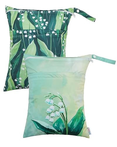 Miniatura 36 de ALVABABY 2 bolsas de pañales de tela para ropa húmeda, reutilizables con dos bolsillos con cremallera, para viajes, playa, piscina, guardería, 01