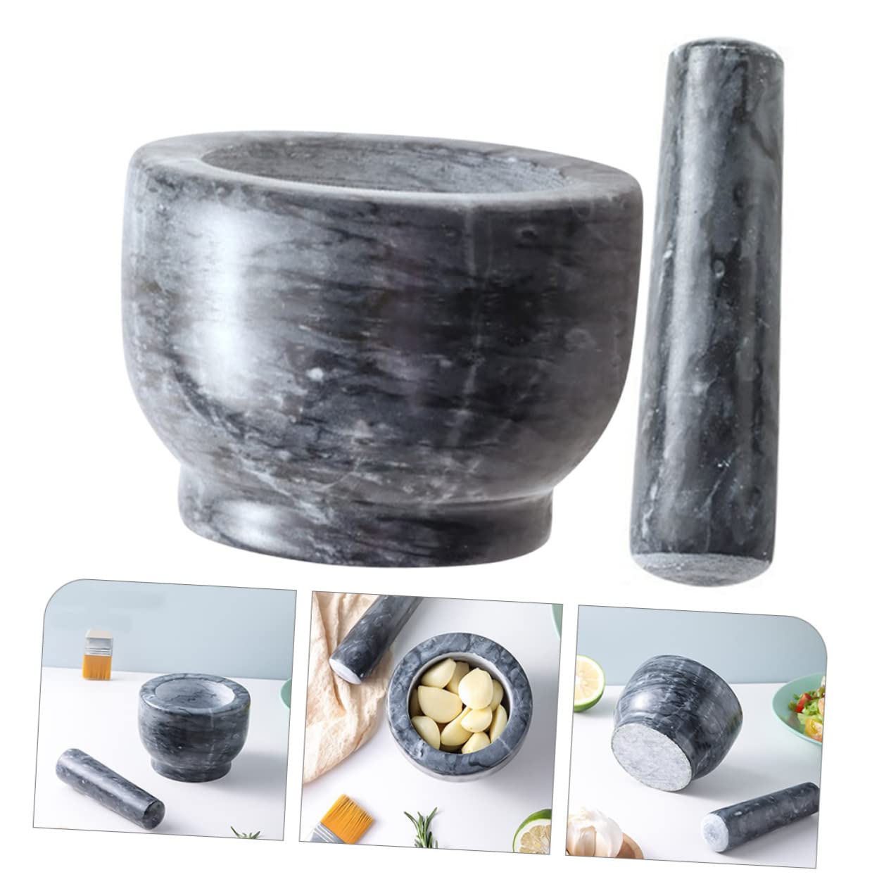 LABRIMP Set da Cucina Mortaio e Pestello in Marmo Nero, Design Ergonomico per Pestare, per Uso Domestico e Professionale, Accessori Piccoli e Funzionali