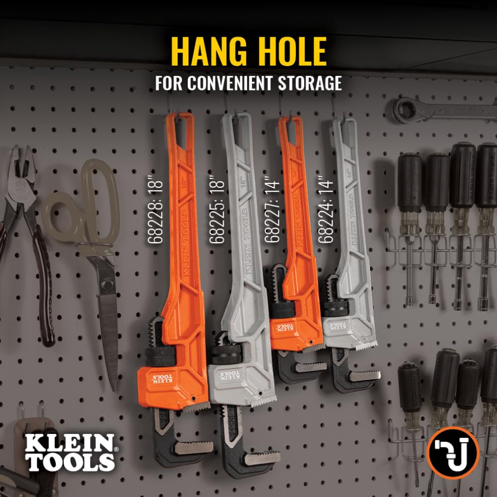 Klein Tools 68227 Llave de tubo de hierro fundido de 14 pulgadas, llave de fontanería ajustable resistente con mango de viga en I, capacidad de mandíbula de 2 pulgadas