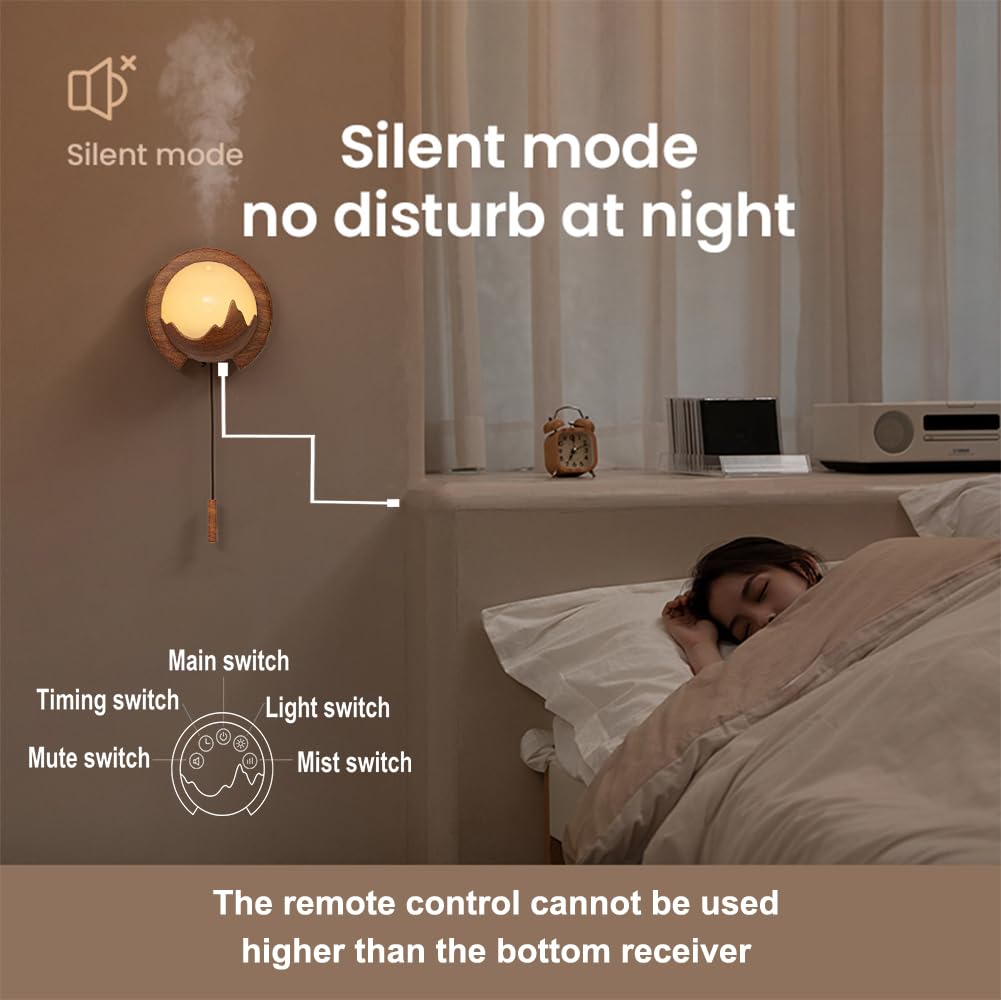 Essential Oil Diffuser, Aromatherapy Lamp Wall Mounted, 150ML Remote Control Aroma Diffuser with 7 Color Lights, Living Room Bedroom Office Decoration (Deep Wood Grain)