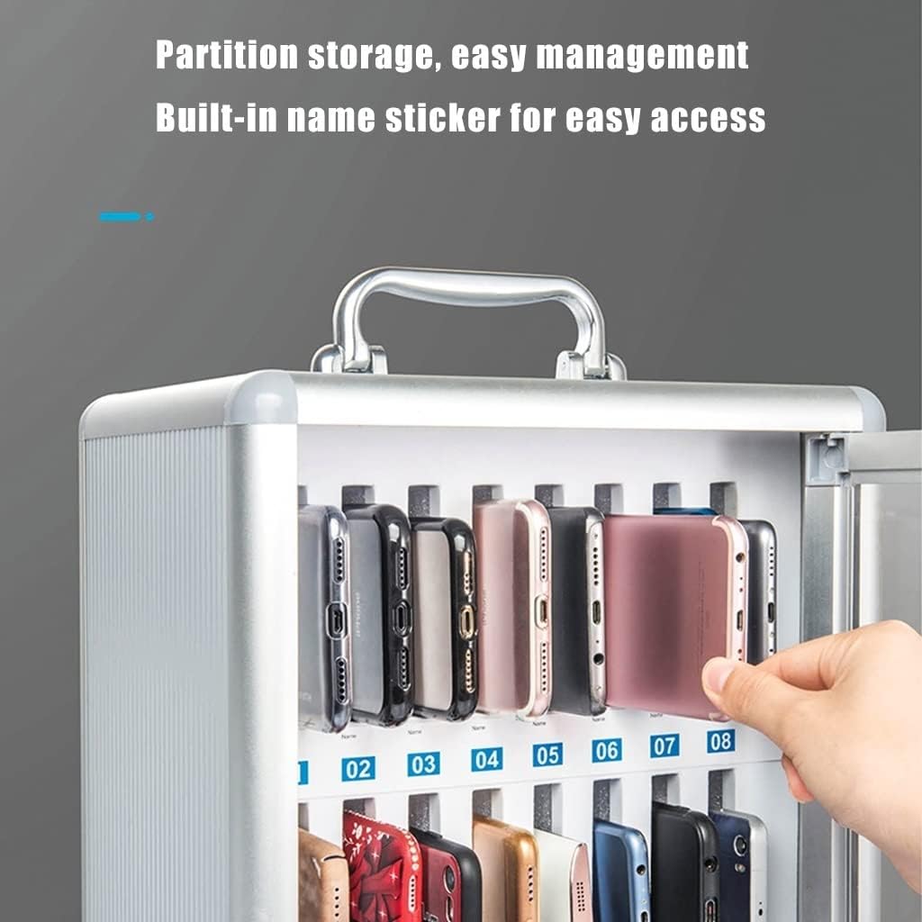 Aluminum Alloy Clear Cell Phones Storage Cabinet Wall-Mounted Storage Cabinet with Safety Lock and Handle for Office Classroom (Silver-24)