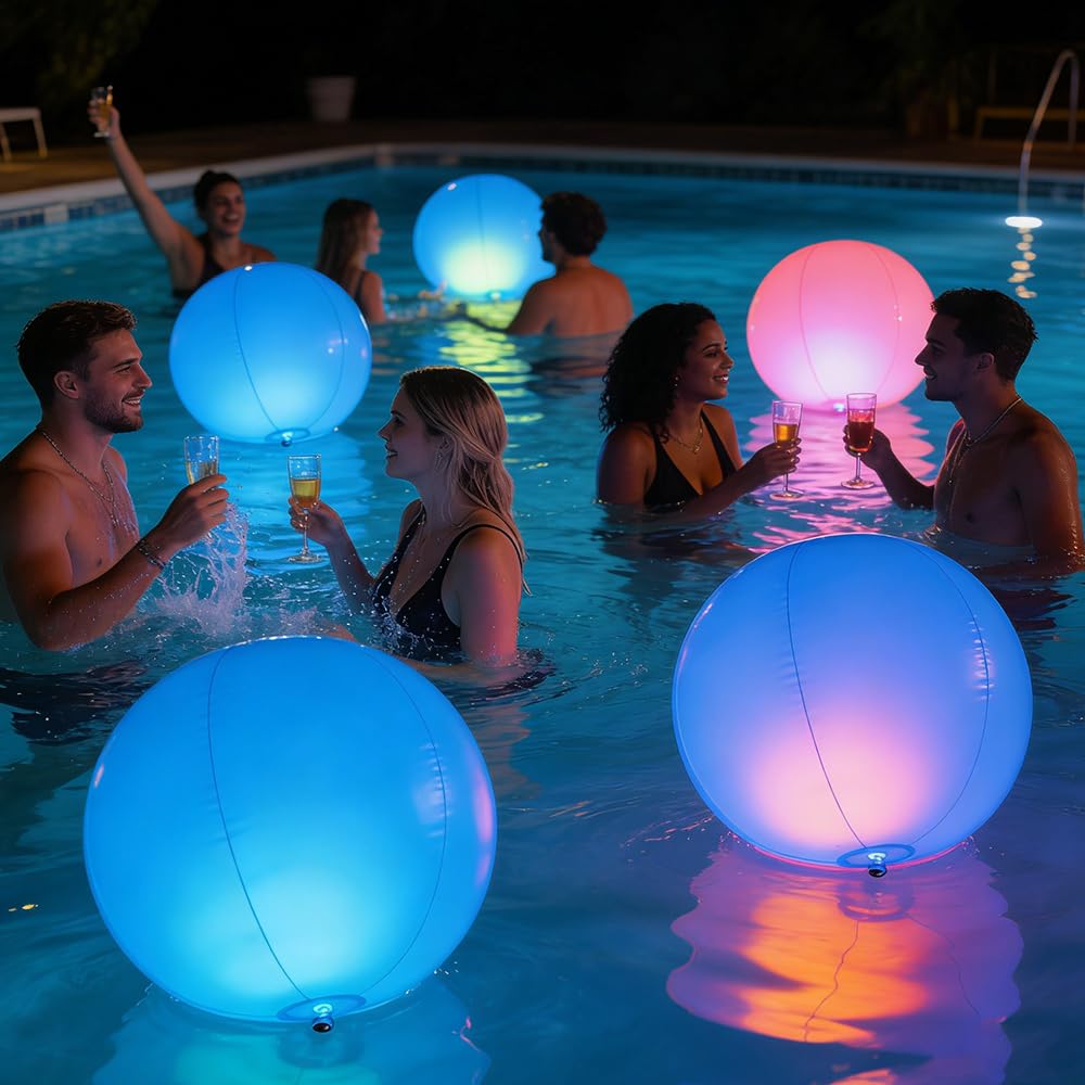 2 Stück Pool Lichter Schwimmend, 40CM Schwimmende Poolbeleuchtung mit Fernbedienung, IP68 Wasserdichte, 16 RGB Farbwechsel, Farbigen Schwimmkugeln für Pool Garten, Teich, Party