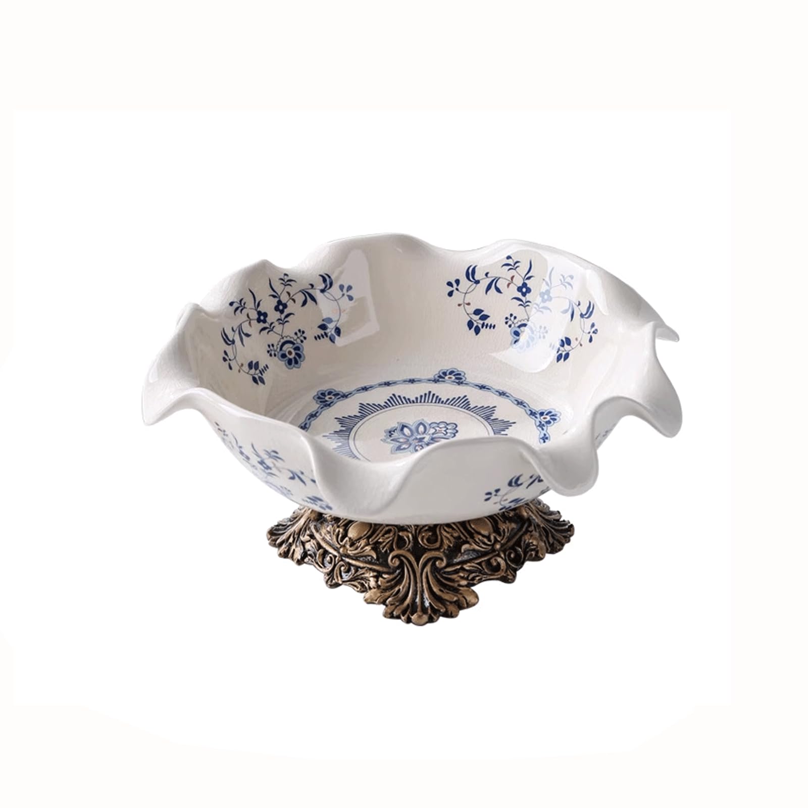 Ciotola da Frutta in Porcellana Blu e Bianca con piedistallo, Piatto da Portata in Ceramica, Ciotola Decorativa con piedistallo, Decorazione in Stile Chinoiserie per Il Piano del s