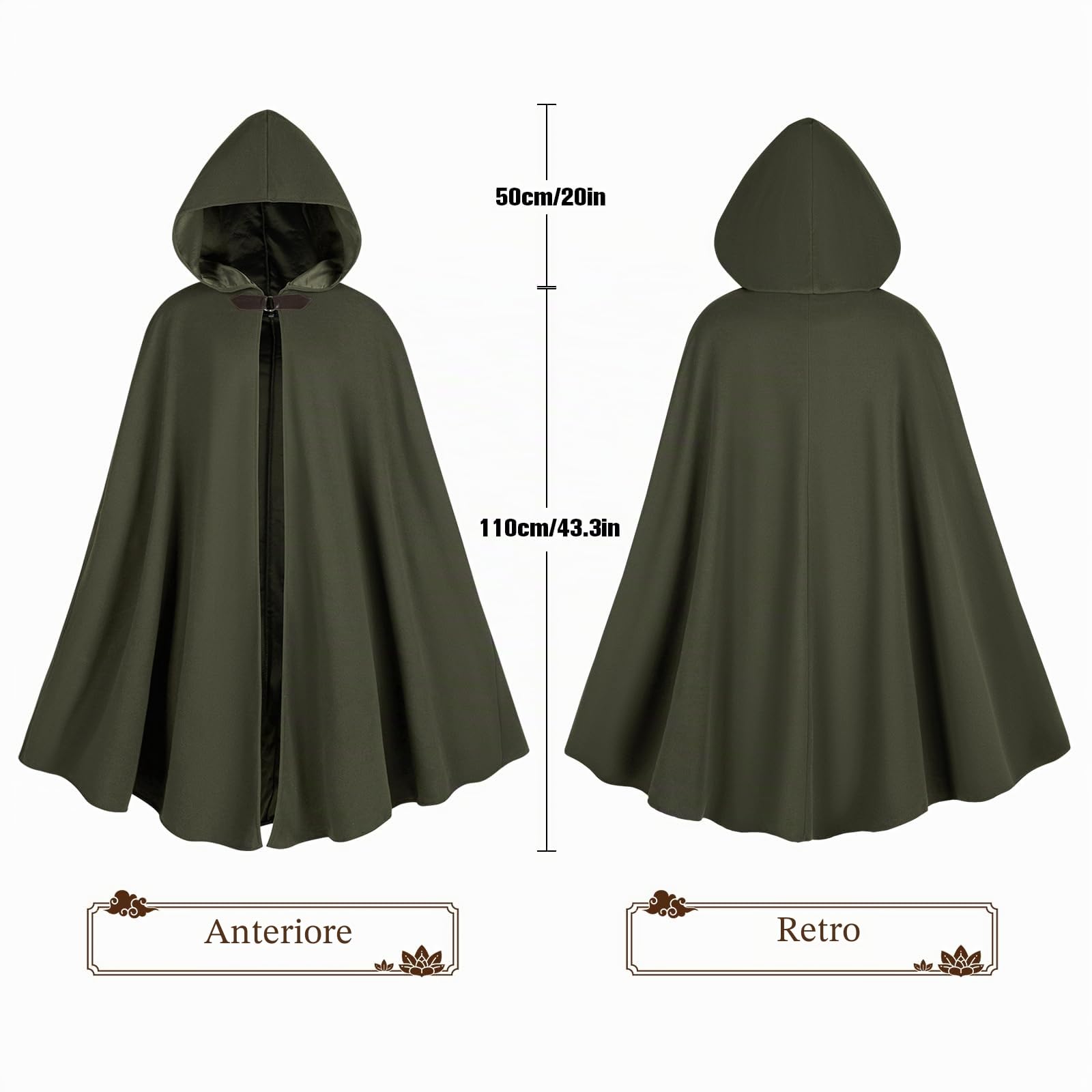 Cappotto con cappuccio rinascimentale, mantello medievale da uomo, mantello da strega, gotico, cosplay, costume di Halloween