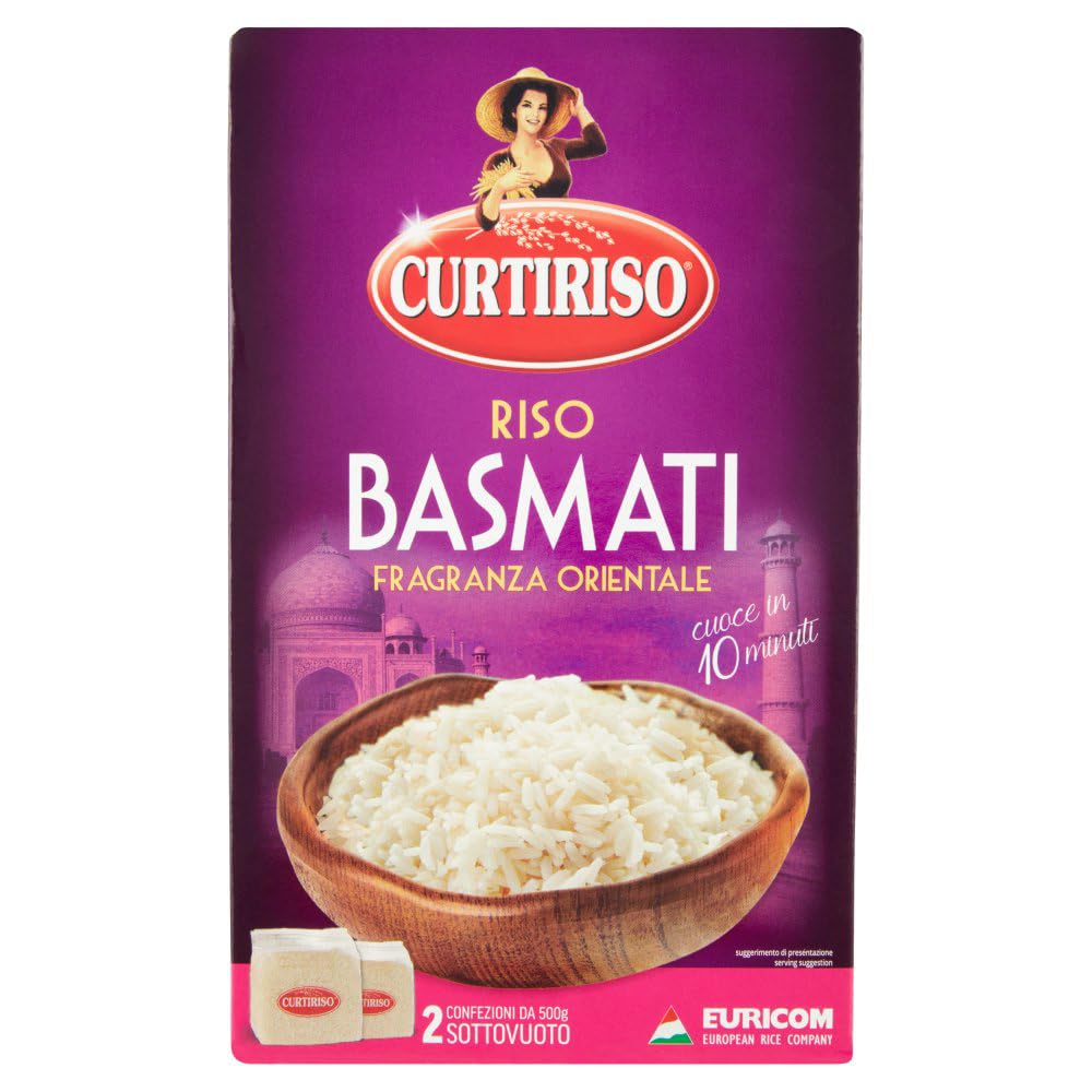 Curtiriso Riso Basmati, fragancia oriental, ideal para platos con carne, pescado y verduras, tiempo de cocción 10 minutos, paquete de 1 kg + lata italiana gourmet Polpa di Pomodoro de 400 g