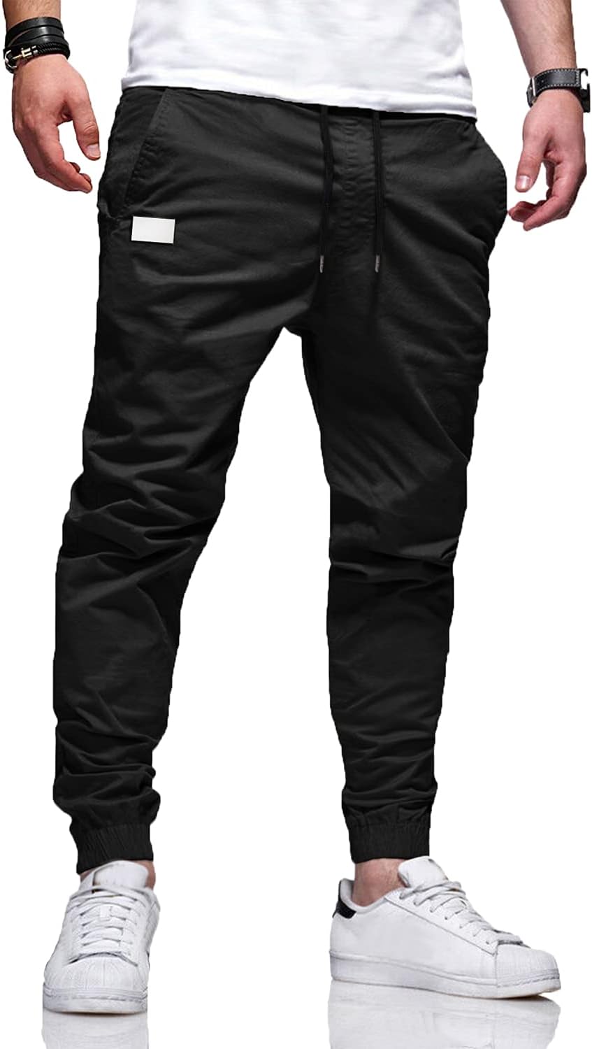 Men's Fashion Casual Jogger Trousers Sweatpants - Cotton Drawstring Workout Running Cargo Athletic Long Pants