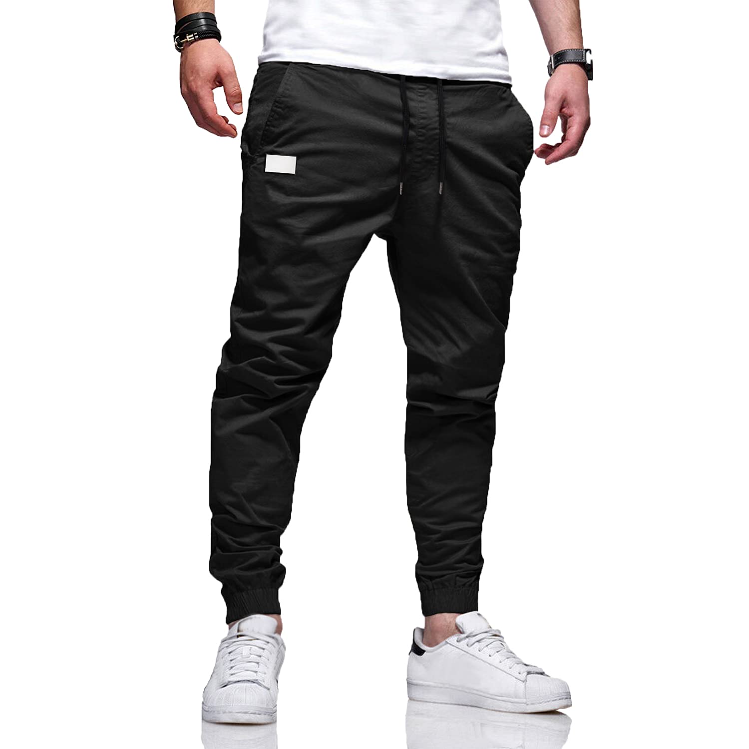 Men's Fashion Casual Jogger Trousers Sweatpants - Cotton Drawstring Workout Running Cargo Athletic Long Pants