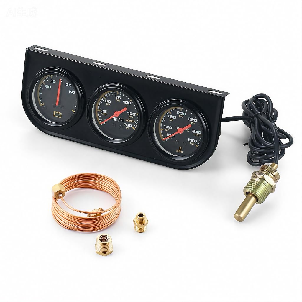 2"/52mm Triple Gauge Set, Ampere Meter (-60-60 AMP) & Oil Pressure Meter (0-150 PSI) & Water Temperature (100-250°F), 3-in-1 Auto Gauges for 12V Cars Vehicle Truck Automotive Ship Boat Marine