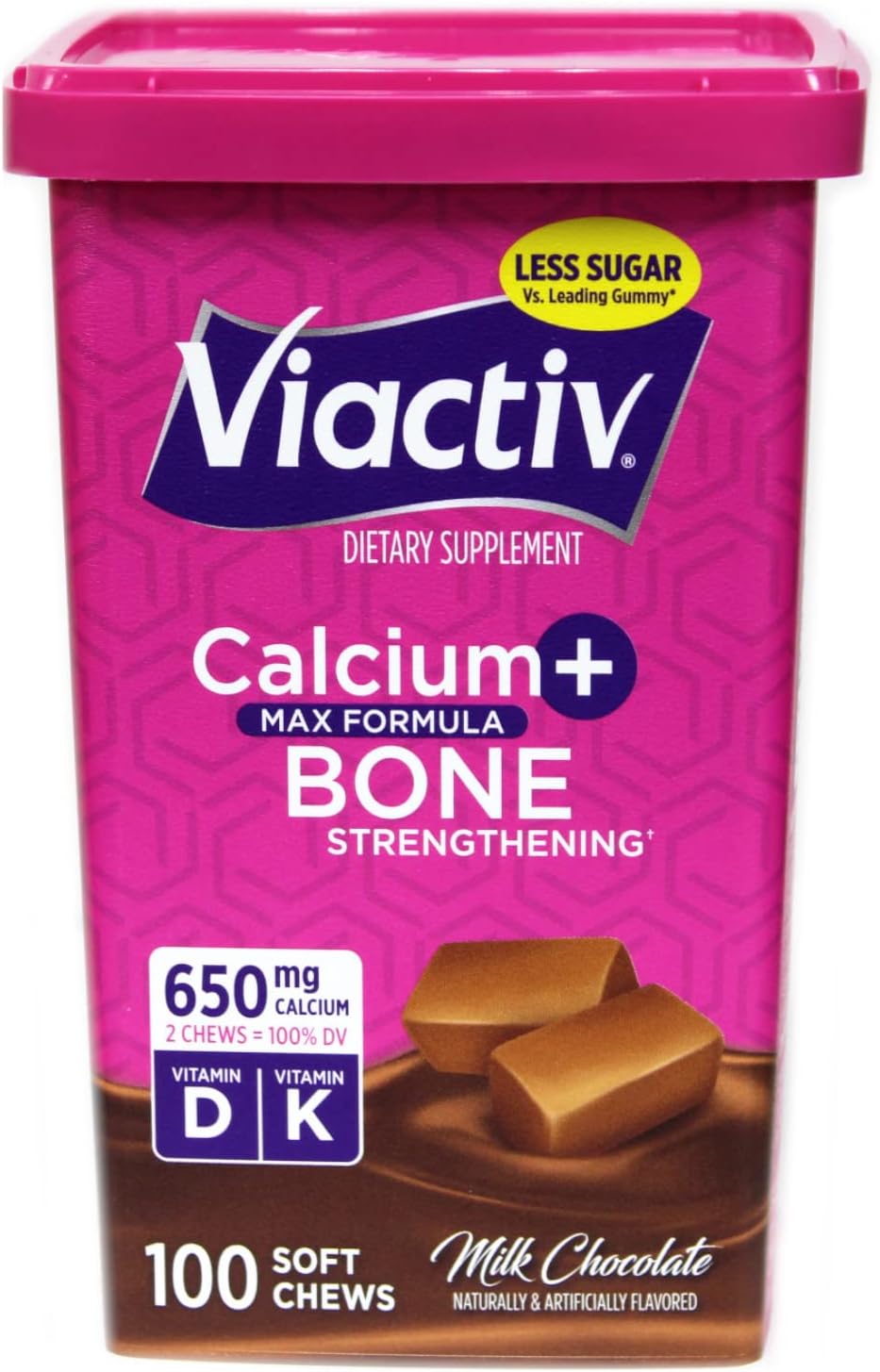 Viactiv Calcium +Vitamin D3 Supplement Soft Chews, Milk Chocolate, 100 Chews - Calcium Dietary Supplement for Bone Health