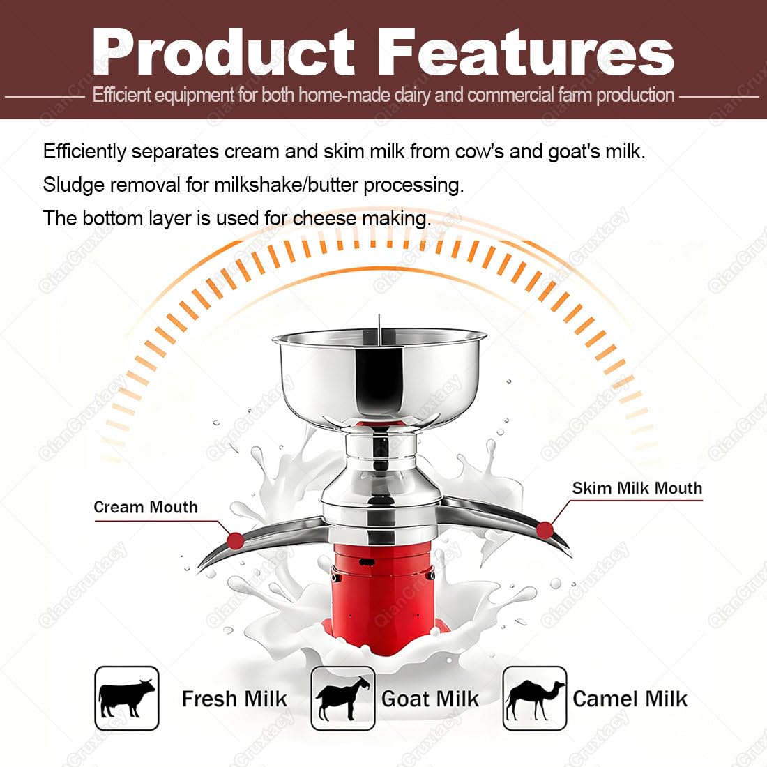 Separador eléctrico de crema de leche, espumador centrífugo de acero inoxidable 10500 RPM, 50 l/h para uso en granja y hogar, grosor de crema ajustable, fácil de limpiar
