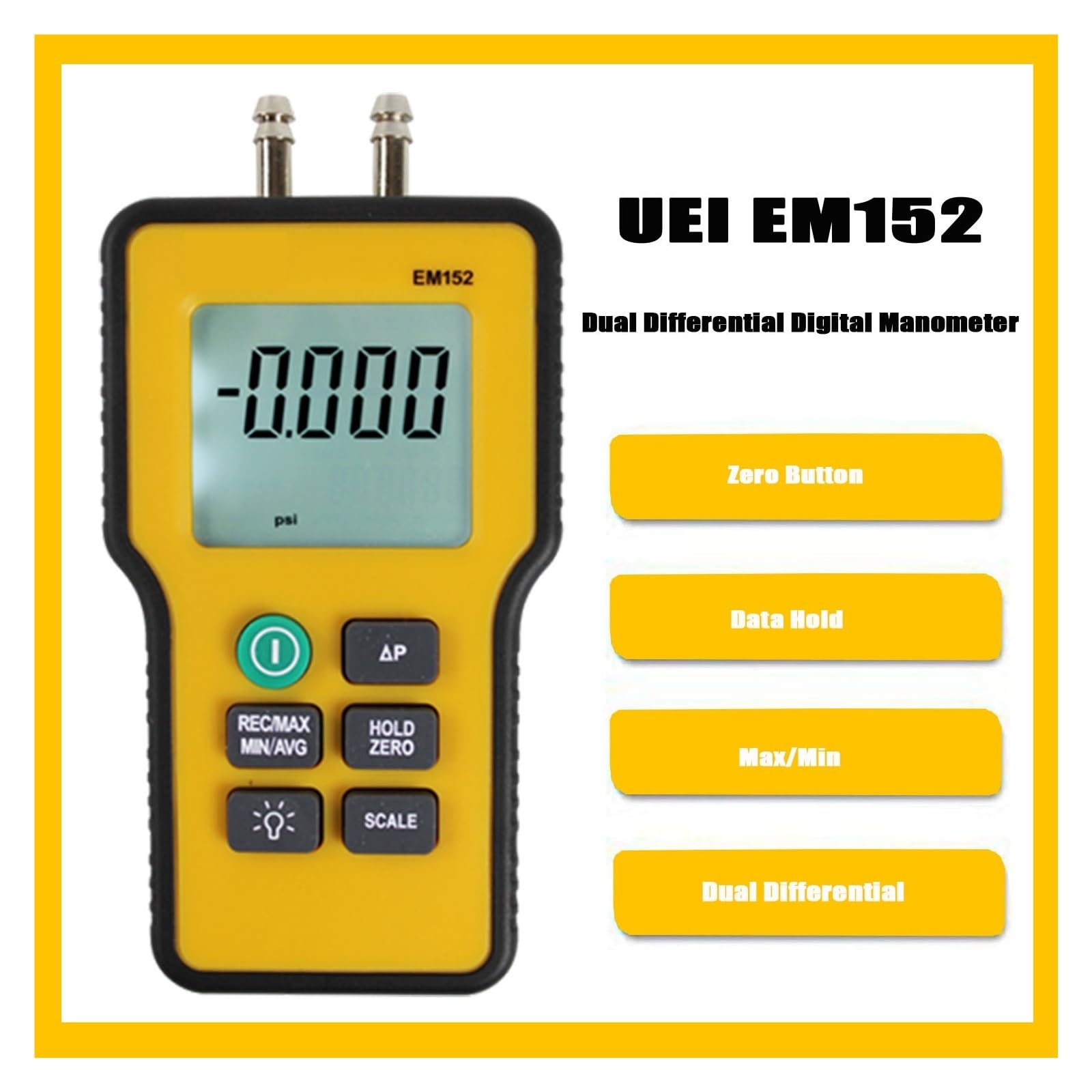 Manómetro digital diferencial doble Medición de entrada hasta ±80,27 pulgadas columna agua, máx./mín