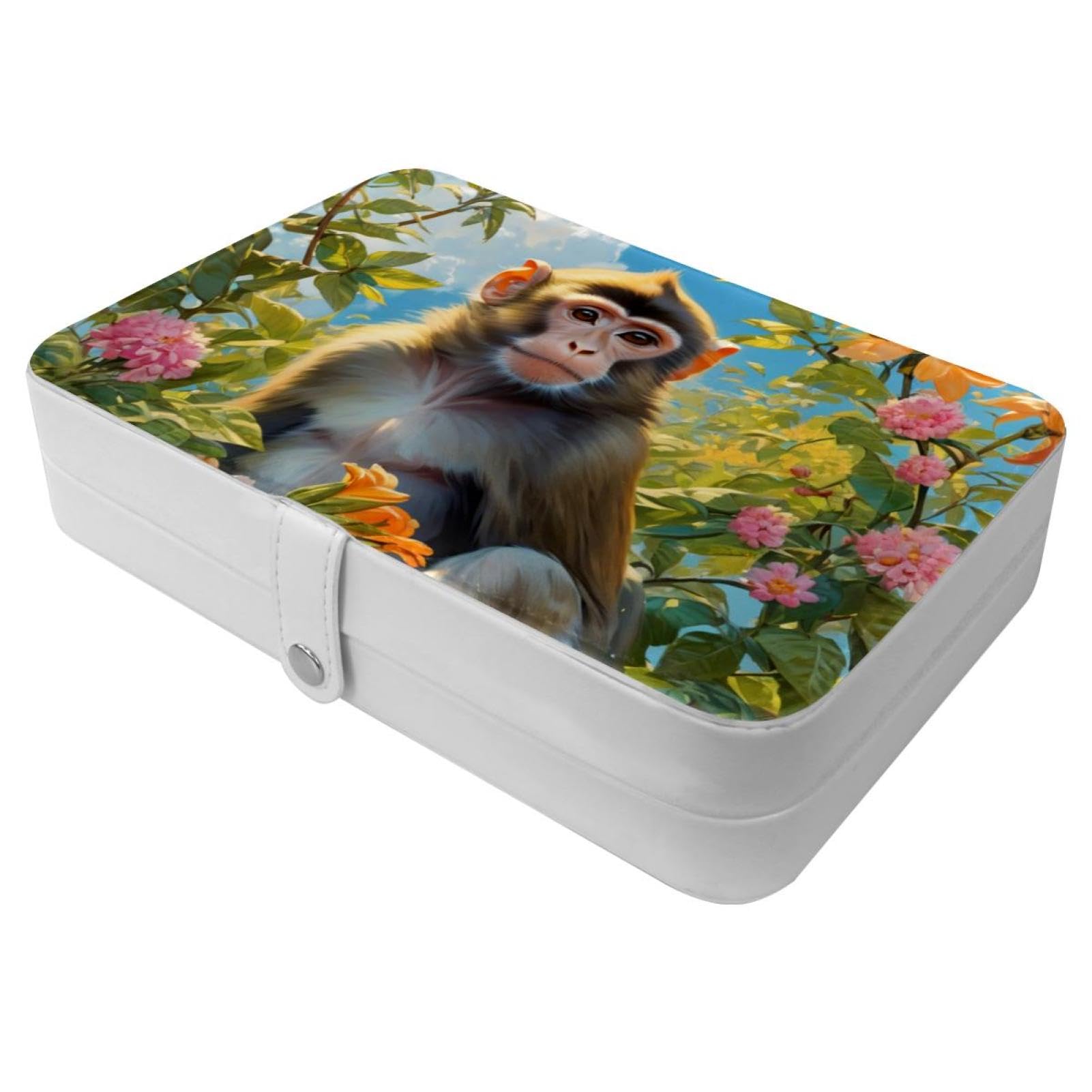 Boîte à bijoux cadeau de demoiselle d'honneur, coffret original singe et fleur en cuir