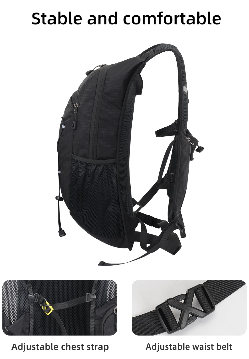 Leichter Wanderrucksack 15L, Fahrradrucksack klein, Trinkrucksack, geeignet für Speedhiking, MTB, Skifahren Outdoor-Sportarten. (Schwarz)