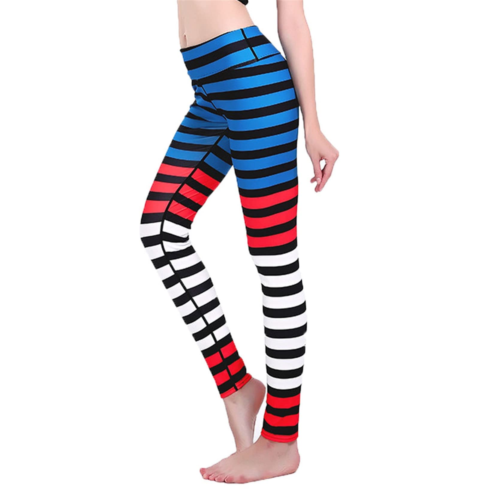 Mujer Niña Gimnasio Leggings Yoga Pantalones, Pantalones de Yoga elásticos con estampado de rayas for mujer, mallas con Control de barriga de cintura alta, pantalones ajustados de secado rápido hasta