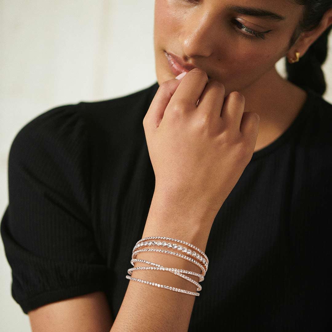 Rhinestone Bracelet for Women MultiLayer Crystal Cuff Bracelet Strand Layered Bracelet - Image 6