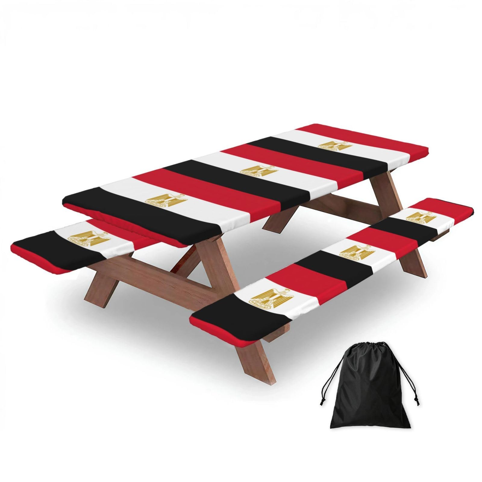 PPHGUT Egyptian Flag Print Picnic Table Bench Cover Set Outdoor Garden Bbq Protector For Family Camping