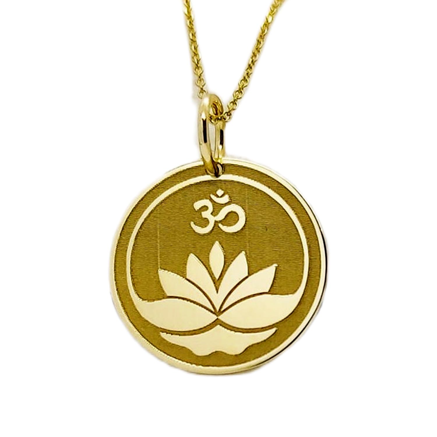Halskette aus 925er-Sterlingsilber, 25 mm, 45,7 cm lange Kette, 14 Karat echter Om-Lotusscheiben-Anhänger, Om-Charm, geschichtete Scheibe, spiritueller Ohm-Anhänger, Yoga-Halskette, vergoldet